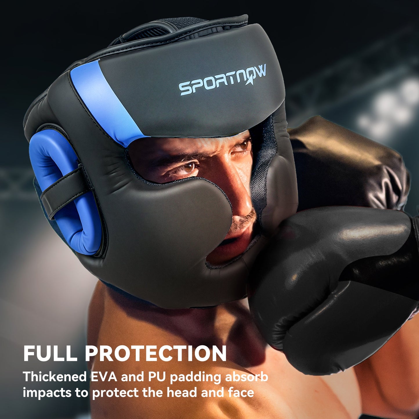 Boxing Headguard, Boxing Headgear Helmet with Adjustable Strap for Full Face Protection for Kickboxing Sparring Martial Arts Karate Taekwondo, Blue