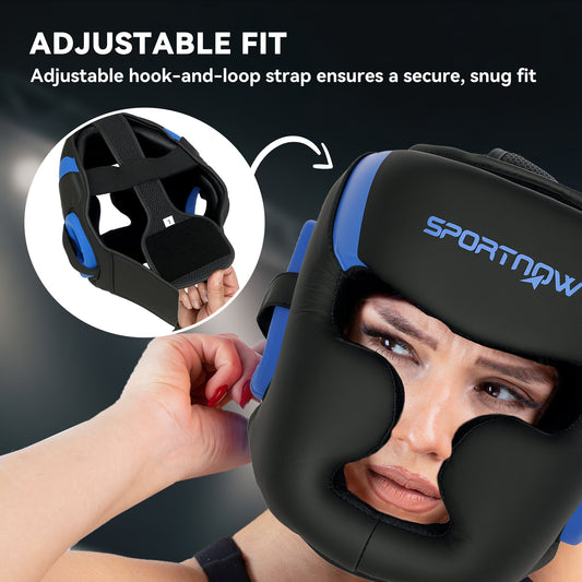 Boxing Headguard, Boxing Headgear Helmet with Adjustable Strap for Full Face Protection for Kickboxing Sparring Martial Arts Karate Taekwondo, Blue