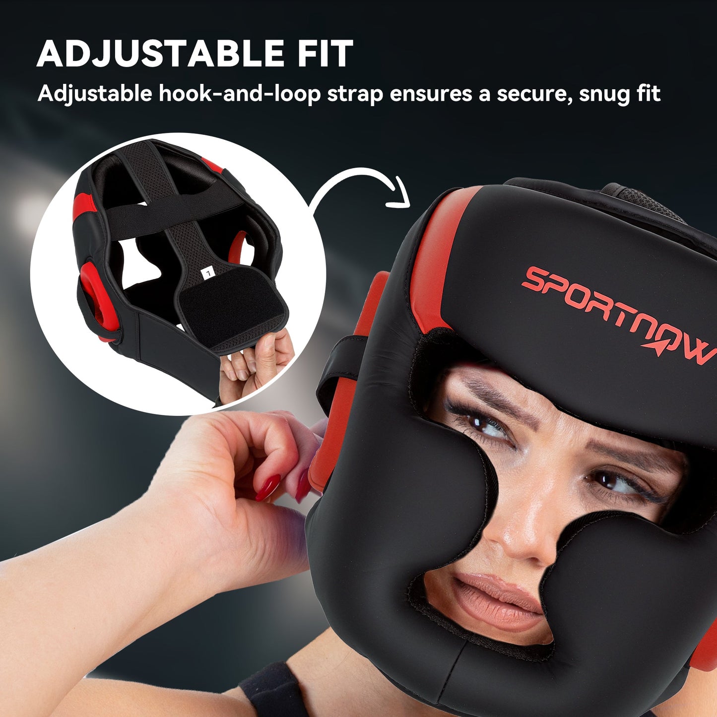 Boxing Headguard, Boxing Headgear Helmet with Adjustable Strap for Full Face Protection for Kickboxing Sparring Martial Arts Karate Taekwondo, Red