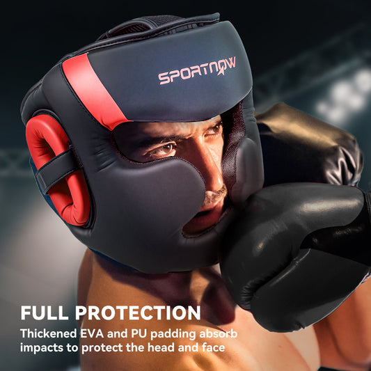 Boxing Headguard, Boxing Headgear Helmet with Adjustable Strap for Full Face Protection for Kickboxing Sparring Martial Arts Karate Taekwondo, Red